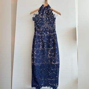 Lulus Divine Destiny Navy Blue Lace Midi Dress, Size Small